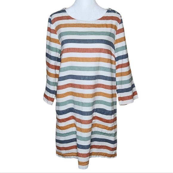 Seasalt Cornwall Glowing Skies Tunic Top Linen Multicolor Striped Size 12/US 8 - Picture 2 of 13